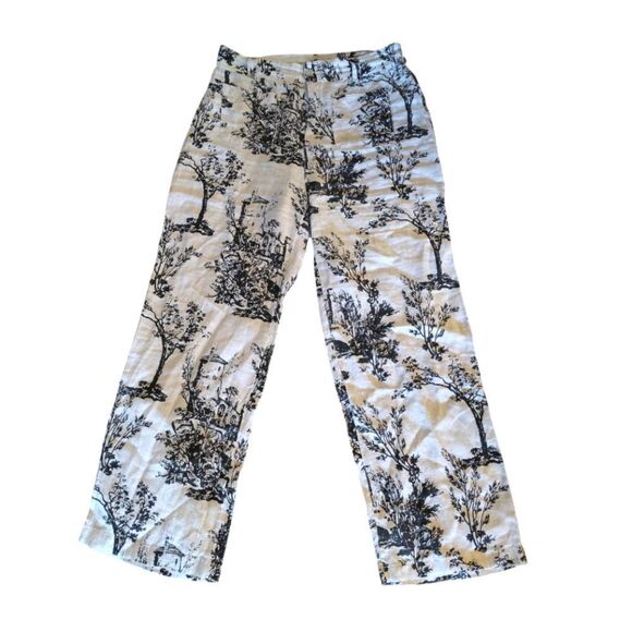 Joie White Black Printed 100% Linen High Rise Wide Leg Pants Size 8 - Picture 5 of 14